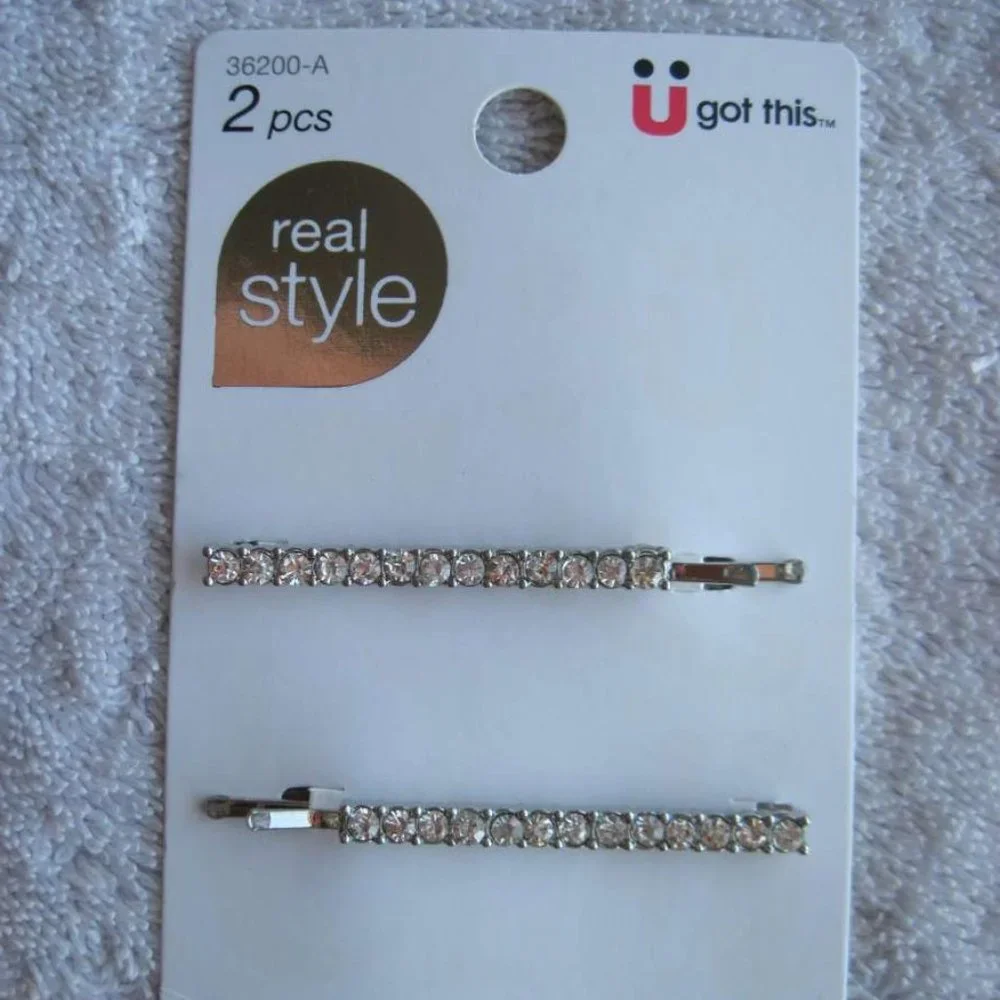 2 Scunci Real Style Diamond Gems Bobbies Bobby Slide Hair Pins Jewel Sparkle